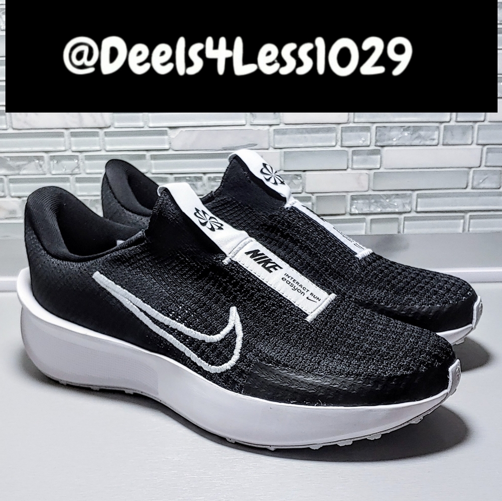 Nike Interact Run Easy-On Slip-On Womens Black White - Picture 3 of 6